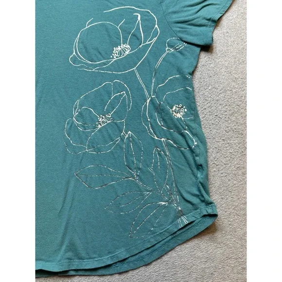 Old Navy Shirt Womens XL Green Floral Graphic EveryWear Short Sleeve Tee
